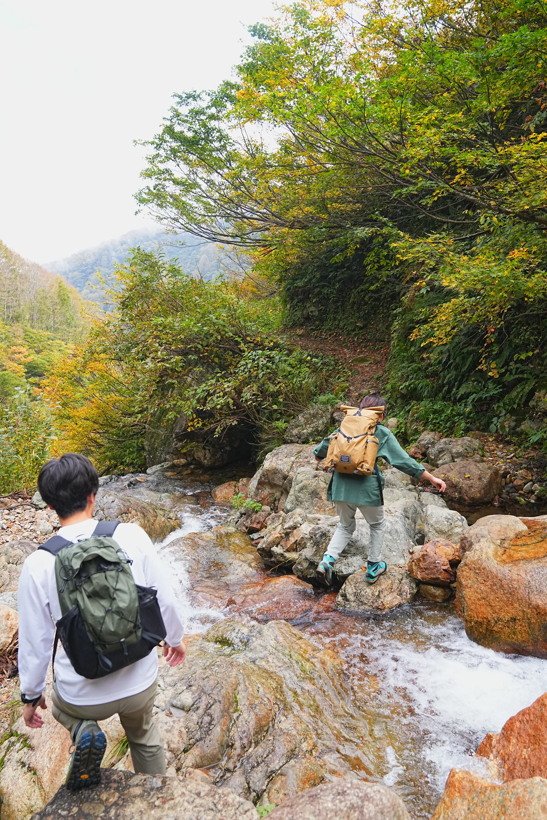 紅葉の裏巻機渓谷。急峻な渓谷を歩く絶壁ハイキング